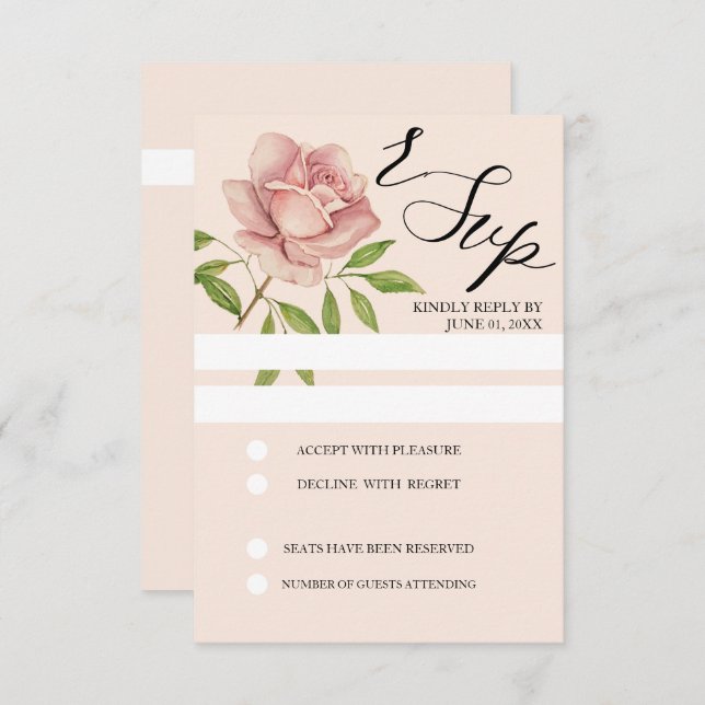 Cartão RSVP Rosa pintado à mão com de aquarela artística rosa (Frente/Verso)