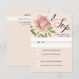 Cartão RSVP Rosa pintado à mão com de aquarela artística rosa
