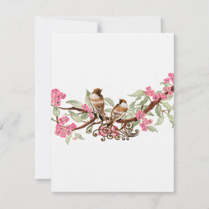 Cartão RSVP Rosa Quente & Cinza Pássaros Vintage Casamento RSV