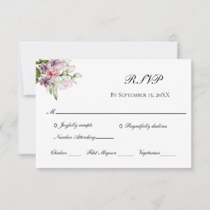 Cartão RSVP Rosa Roxo Verde Floral Elegante Formal Casamento