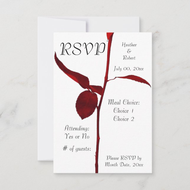 Cartão RSVP Rosa Vermelha (Frente)