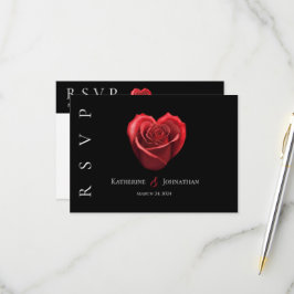 Cartão RSVP Rosa vermelha em forma de coração moderno - RSVP-C