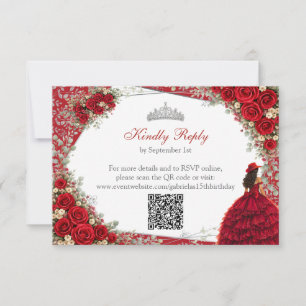 Cartão RSVP Rosas Aquarela Vermelhas e Prata Quinceañera Verme