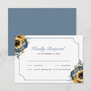 Cartão RSVP Rosas Azuis Empoeiradas Girassóis Casamento