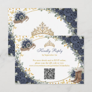 Cartão RSVP Rosas Azuis Ocidentais do País Dourado Quinceañera