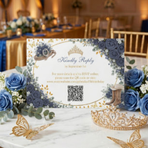 Cartão RSVP Rosas Azuis Ocidentais do País Dourado Quinceañera
