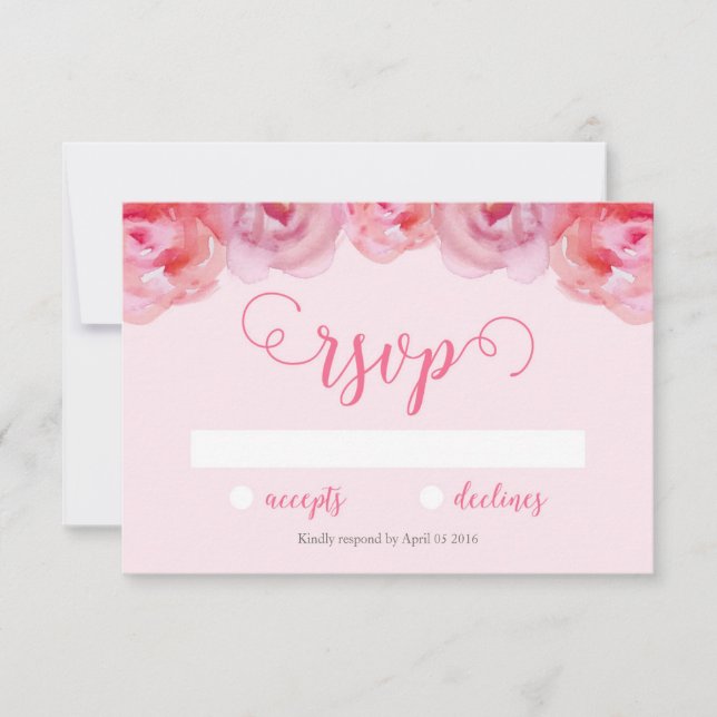 Cartão RSVP Rosas bonito de Aquarela Rosa de Casamento Floral  (Frente)