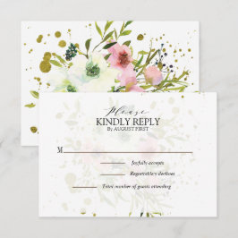 Cartão RSVP Rosas brancas e embebidas em ouro Casamento