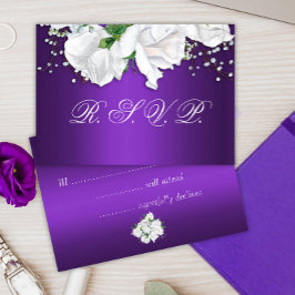 Cartão RSVP Rosas brancas e Roxo Profundo
