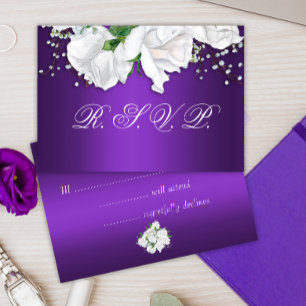 Cartão RSVP Rosas brancas e Roxo Profundo