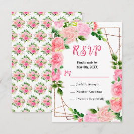 Cartão RSVP Rosas Cor-de-Rosa com Casamento de Folhagens