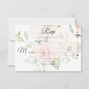 Cartão RSVP Rosas de aguarela rosa e branco casamento