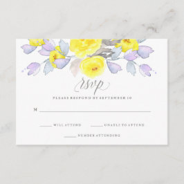 Cartão RSVP Rosas de Aquarela | Púrpura e Cinza amarelas | RSV