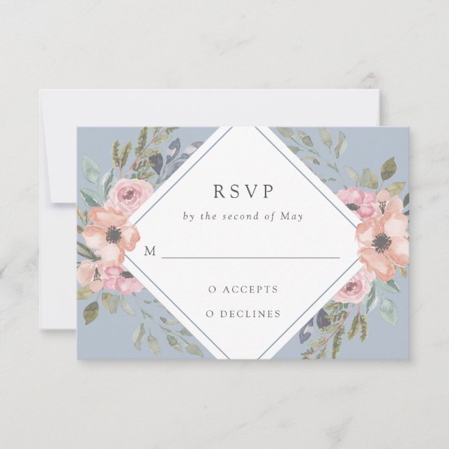 Cartão RSVP Rosas de aquarela sutil | Casamento Azul Claro (Frente)