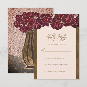 Cartão RSVP Rosas de Borgonha Moderna em Vase Wedding