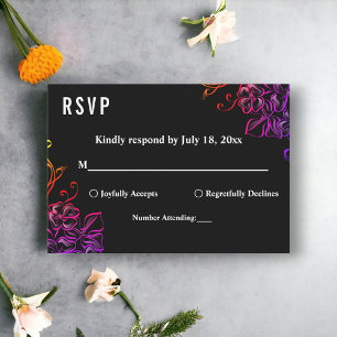 Cartão RSVP Rosas De Coloração Neon Moderna Casamento Floral C