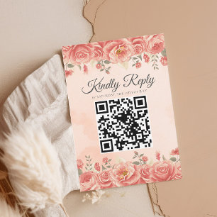 Cartão RSVP Rosas de Coral Românticos Casamento de Código QR d