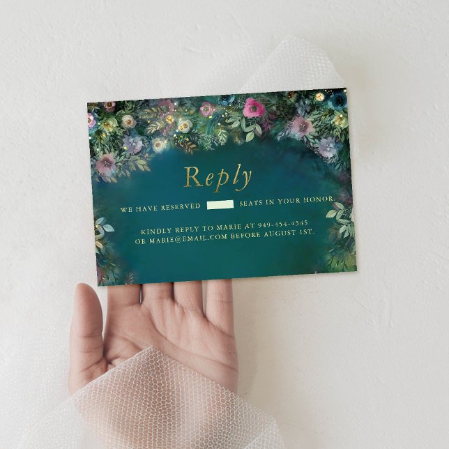 Cartão RSVP Rosas de Florestas Encantadas Foliage Fairy Woodla (enchanted forest sweet sixteen rsvp reply respond card frame roses greenery fairy woodland emerald)
