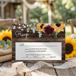 Cartão RSVP Rosas de Girassol Casamento de Madeira Com Escolha
