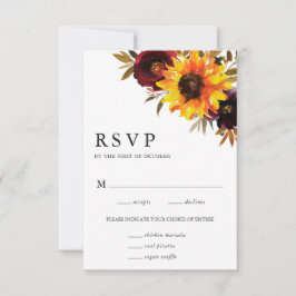 Cartão RSVP Rosas De Girassol Casamento Rústico