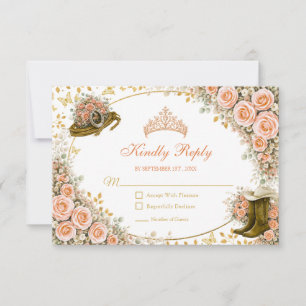 Cartão RSVP Rosas de Pêssego Ocidental Dourado País Quinceañer