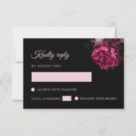 Cartão RSVP Rosas Desenhadas à Mão Floral Preto