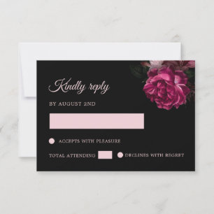 Cartão RSVP Rosas Desenhadas à Mão Preto Floral