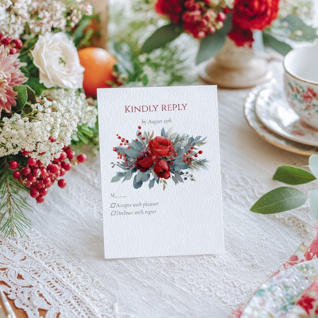 Cartão RSVP Rosas em Aquarela Burgundy & Blush (Criador carregado)