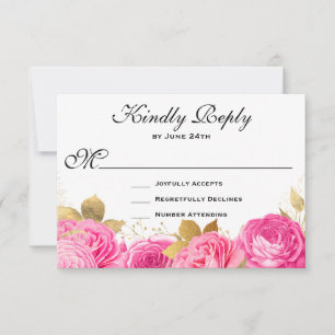 Cartão RSVP Rosas Florais Rosa Quente Elegantes