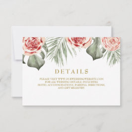 Cartão RSVP Rosas Florais Tropicais Folhas de Palmeira Detalhe