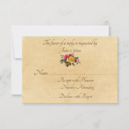 Cartão RSVP Rosas Florais Vermelhas e Amarelas Vintage