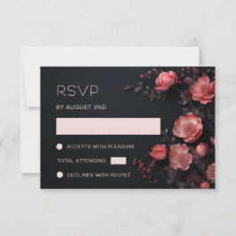 Cartão RSVP Rosas Flores Silvestres Casamento Escuro 3D