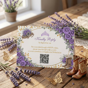 Cartão RSVP Rosas Lavanda Ocidental Dourado País Quinceañera