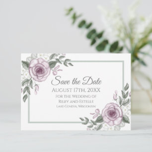 Cartão RSVP Rosas Mauve Elegant Floral Wedding Salvar Data