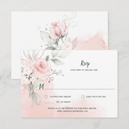 Cartão RSVP Rosas Pastel Rosa Água-Forte de Aquarela Rosa Páli