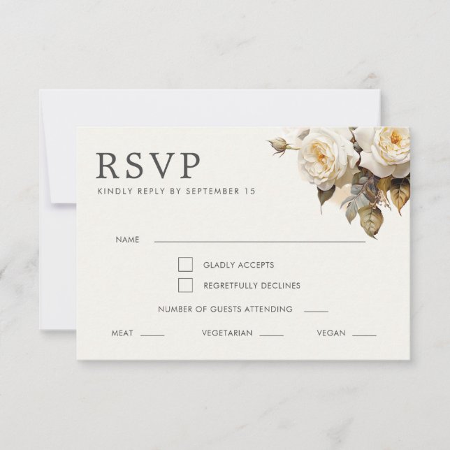 Cartão RSVP Rosas Românticos Vintage Casamento (Frente)
