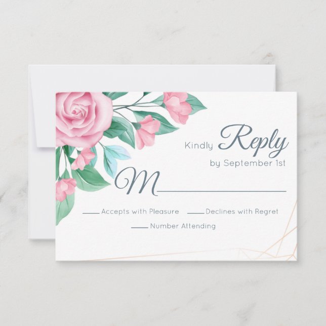 Cartão RSVP Rosas Rosa de Casamento Floral Moderno (Frente)
