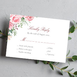 Cartão RSVP Rosas rosa elegantes escolhas de casamento