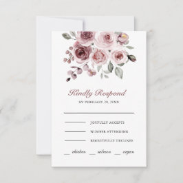 Cartão RSVP Rosas Rosa Empoeirado Casamento