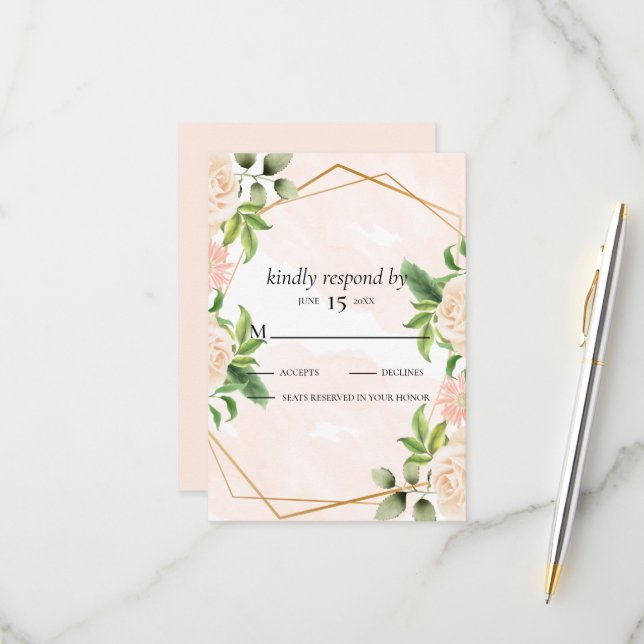 Cartão RSVP Rosas Rosa no Quadro (Frente/Verso In Situ)