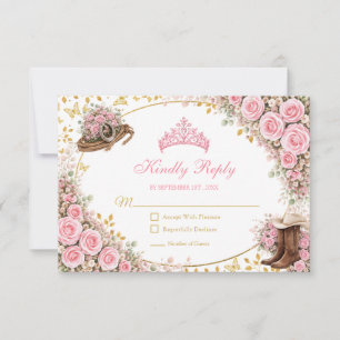 Cartão RSVP Rosas Rosa Ocidental Dourado País Quinceañera