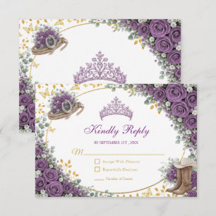Cartão RSVP Rosas Roxas Ocidentais País Dourado Quinceañera