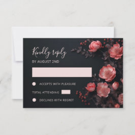 Cartão RSVP Rosas Selvagens 3D Casamento Escuro
