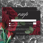 Cartão RSVP Rosas vermelhas de sangue legante sem Janto<br><div class="desc">Aproveite a elegância do eterno para sua celebração inspirada em gótica com nosso cativo cartão de resposta ao casamento sem escolhas jantes. Um fundo preto suave proporciona a canvas perfeita para buquês cativantes, mas subestimados. Imagine os arranjos de canto das flores de rosa vermelha de sangue mudada, onde matizes vermelhos...</div>