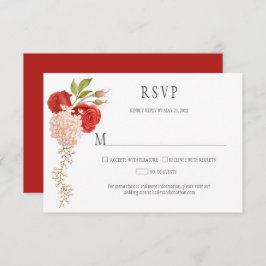 Cartão RSVP Rosas vermelhas e Hydrangeas de inverno Elegantes