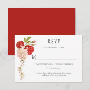 Cartão RSVP Rosas vermelhas e Hydrangeas Elegantes