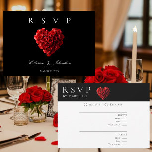 Cartão RSVP Rosas Vermelhas em Forma de Coração Modernas-RSVP-