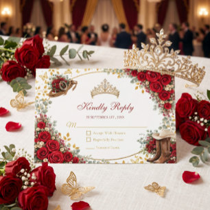 Cartão RSVP Rosas Vermelhas Ocidentais Golden Country Quinceañ