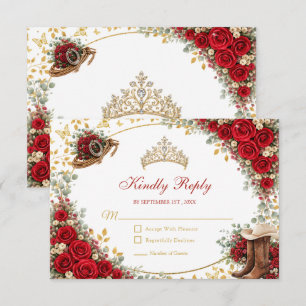 Cartão RSVP Rosas Vermelhas Ocidentais Golden Country Quinceañ