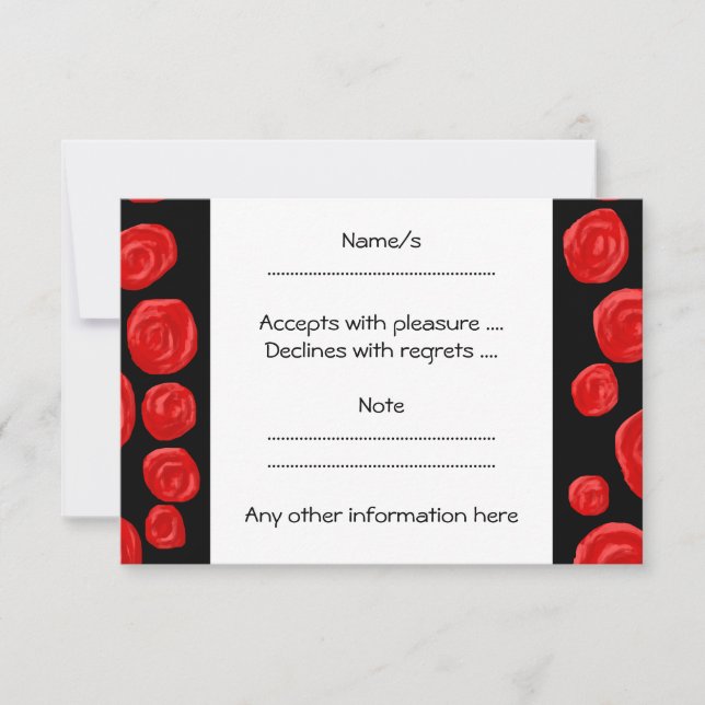 Cartão RSVP Rosas vermelhas românticas sobre fundo preto. Pers (Frente)